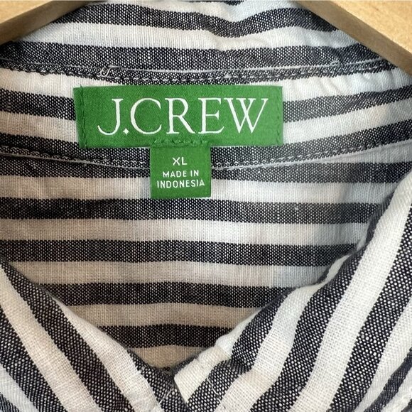 J. Crew Shirtdress Size XL Gray White Stripe Button Up Linen Blend Coastal - Picture 2 of 9